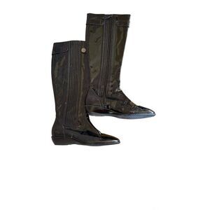 Cole Haan Womens Black Patent Leather Full Zip Knee High Flat Tall Boots Size 6